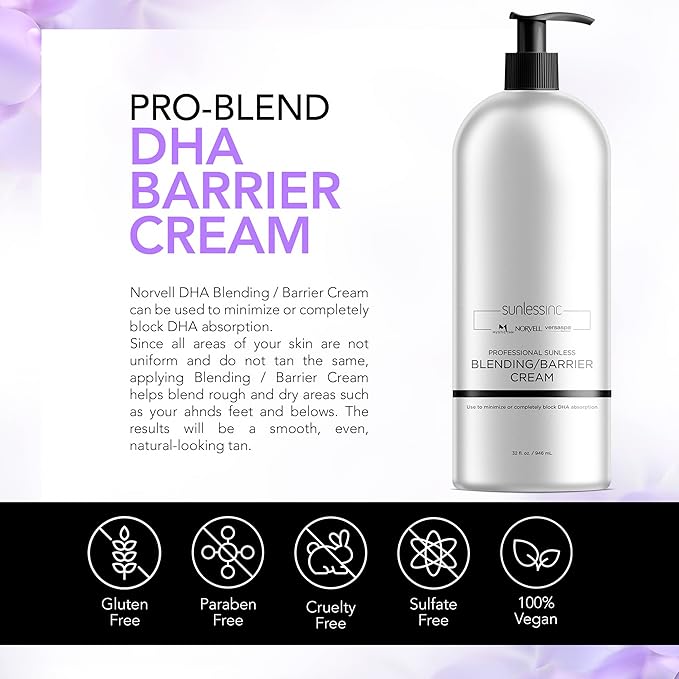 Norvell Pro Blending DHA Barrier Cream For Spray Tanning, 32 Fl. Oz.