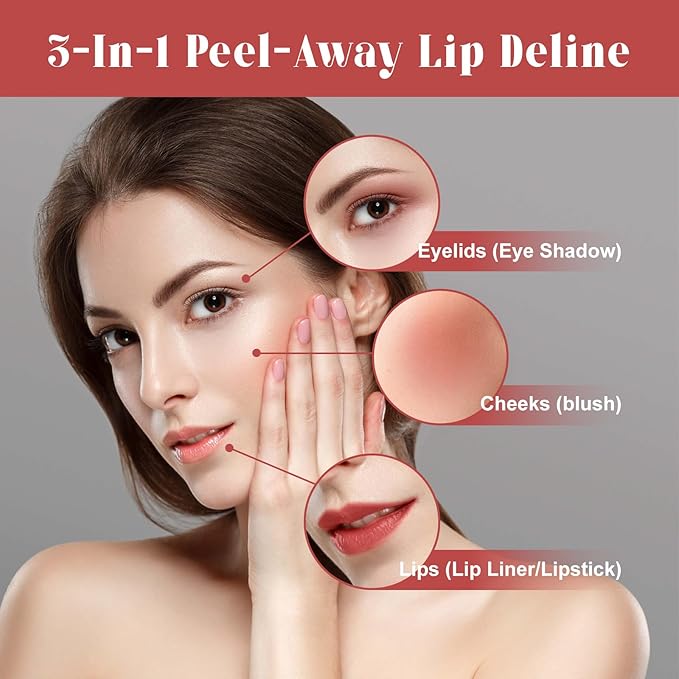 3Pcs Removable Lip Liner Set,Pencil-Peel Off Lip Liner Tattoo,Long Lasting Peel Off Lip Stain Matte Waterproof Lip Pencil for Womem