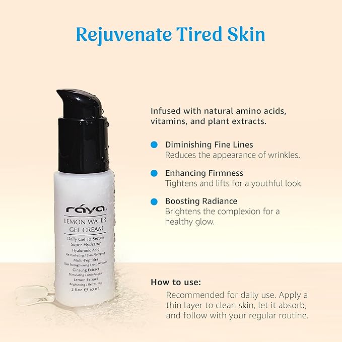 Raya Lemon Water Gel Cream (308) | Moisturizing, Skin-Repairing, and Anti-Aging Facial Day and Night Cream for Non-Problem Skin | Fills in Wrinkles and Improves Complexion