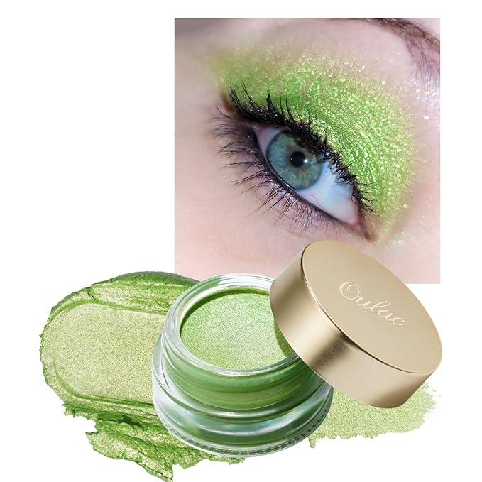 Oulac Lime Green Eyeshadow-Green Glitter Eyeshadow Highly Pigmented Waterproof & Long Lasting for Women with Moisturizing Formula. Multi-use for Highlighter. 6g (15)