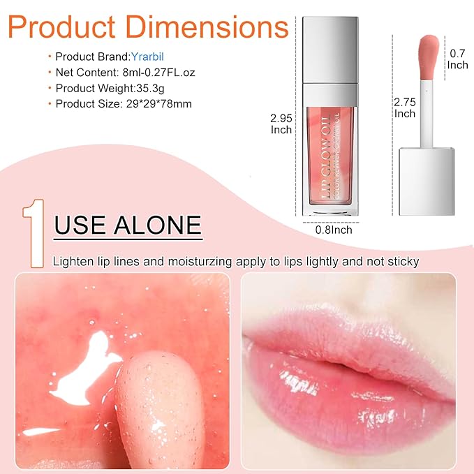 2PCS Hydrating Lip Glow Oil, Plumper Gloss, Moisturizing Oil, No-Sticky Transparent Plumping Gloss Tinted Balm for Care and Dry Lips (2PCS Rosewood)