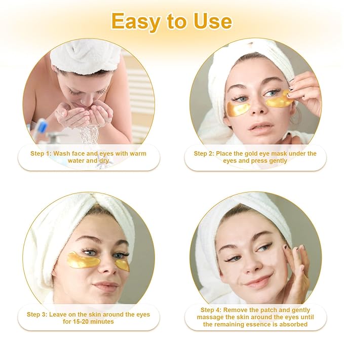 Under Eye Patches, 20pcs Eye Masks for Dark Circles and Puffiness Wrinkles with Collagen Hydrating 24k Gold Eye Patches for Eye Bags Around The Eyes Skincare Treatment