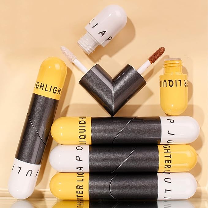 Liquid Highlighter Double-Headed Face Body Shimmer and Glitter Highlighter (Pink&Brown)