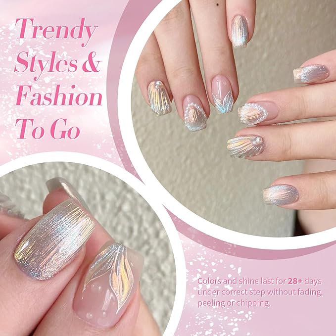 Born Pretty Pearl Gel Nail Polish Aurora Iridescent Glitter Shimmer Mermaid Pearl Gel Polish Drawing Gel Nail Polish Shell Swirl Thread Effect Nail Gel Soak Off Led Summer DIY Gift 6PCS