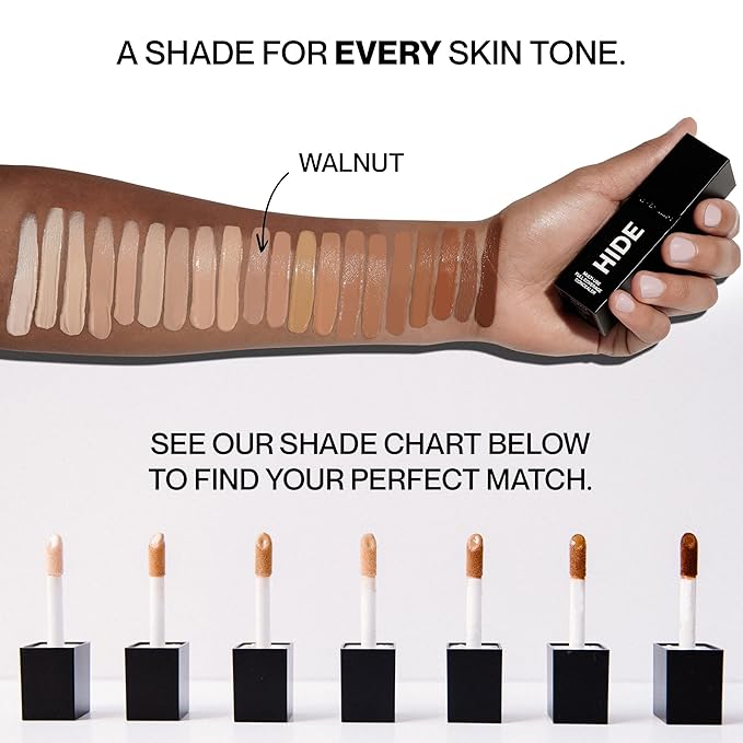 HIDE Liquid Concealer, 0.5 fl. oz. - Medium to Full Coverage Matte Concealer for Acne, Blemishes, Under Eye Dark Circles & Hyperpigmentation, Oil Free Concealer, Color For All Skin Tones (Walnut)