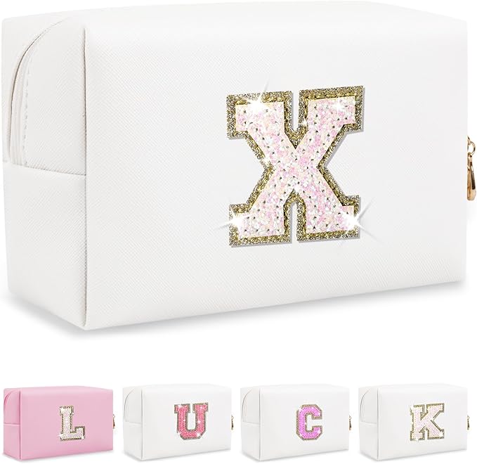Initial letter patch makeup bag,