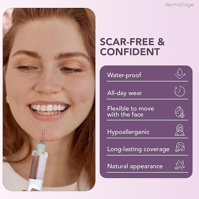 Dermaflage Scar Filler Kit - Deep - Deep Scar Cover and Waterproof Concealer for Acne Scars Wrinkles, and Ice Pick Scars Makeup, 1 mo supply