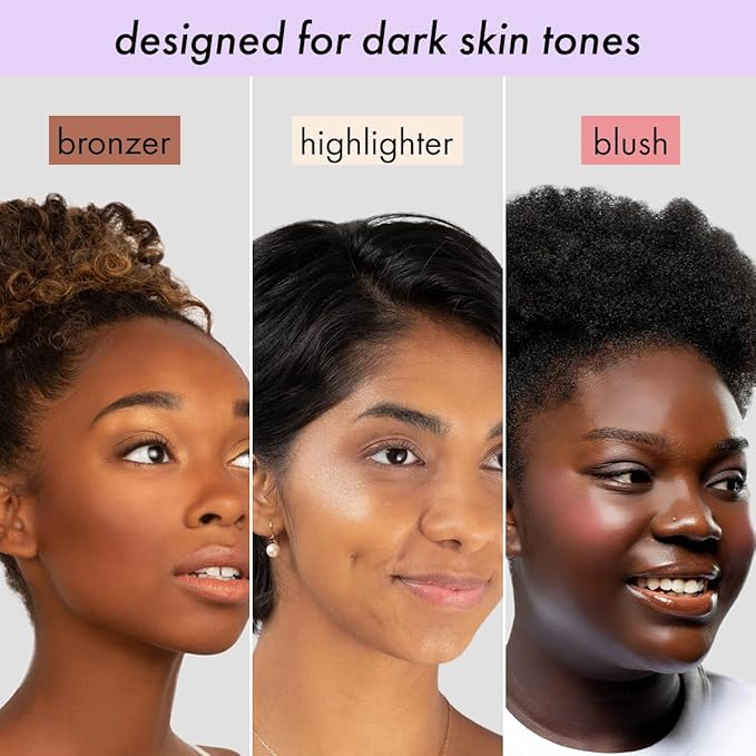 Subtl Beauty 3-in-1 travel makeup kit by subtl staks | powder blush, bronzer, and highlighter | includes mirror lid and mini brush | for dark-deep skin tones