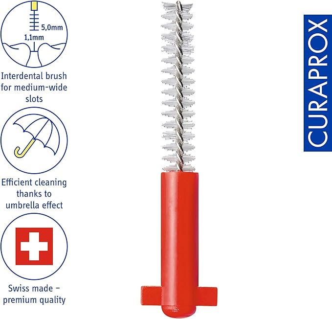 Curaprox CPS 07 Prime Refill Pack Interdental Brushes, 0.7mm to 2.5mm, Red (8 Pack)
