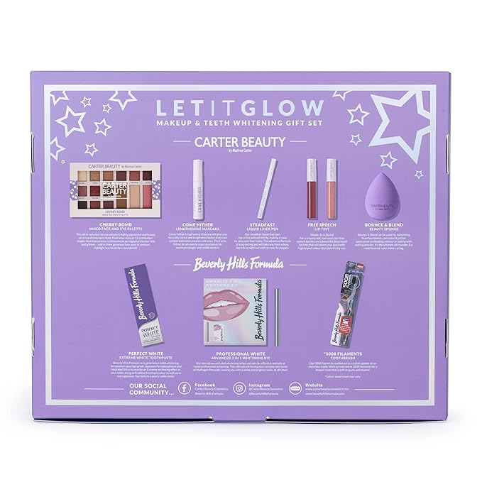 Carter Beauty Let It Glow Make Up and Teeth Whitening Set for Women 10 Pc