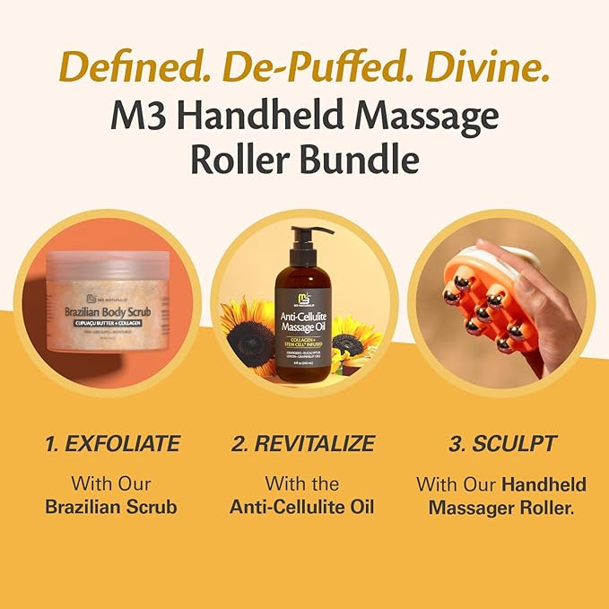 Lymphatic Drainage Massager with Cooling Steel Rollers for Body Sculpting, Cellulite & Sore Muscles, Grip-Friendly Massager with Ergonomic Design for Arms, Thighs, Glutes and Stomach by M3 Naturals