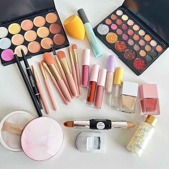 VERONNI All in One Makeup Kit,Eye Face Lips Makeup For Mother's Day,Multipurpose Women's Makeup Sets,Beginners and Professionals Alike (All in one makeup set)