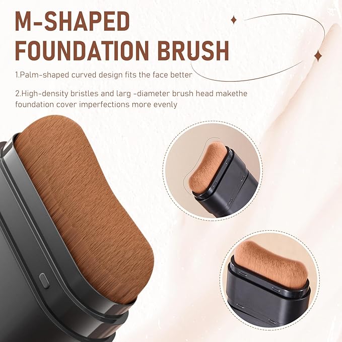 2PCS Long-Lasting Concealer Foundation Stick, Full Coverage Foundation Stick, 2-in-1 Contouring foundation with Brush, Cover Blemishes for All Skin Types (04#Wheat)