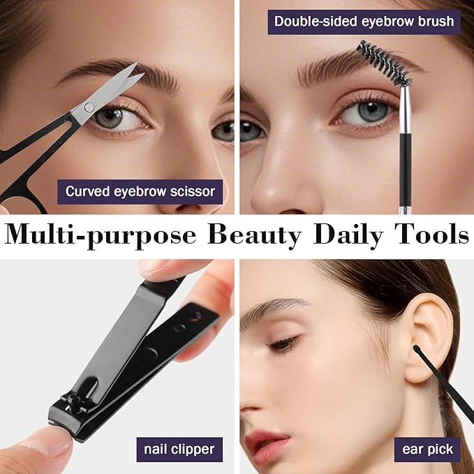 9PCS Tweezers Set for Facial Hair, Precision Tweezer for Eyebrows with Curved Scissor and Eyebrow Razor for Ingrown Hair as Stocking Stuffers Gifts for Women/men