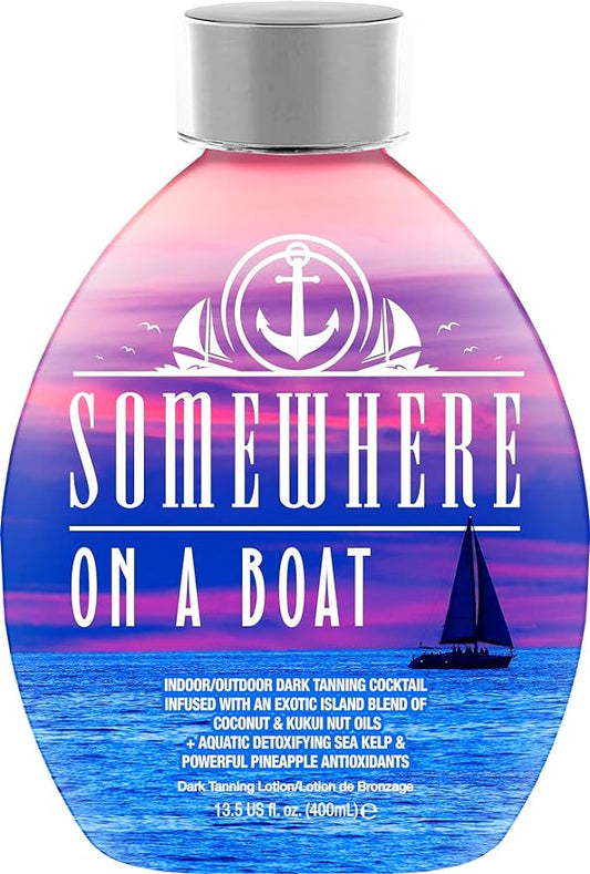 Somewhere On A Boat Tanning Lotion for Indoor Tanning Beds/Outdoor Sun Tan Dark Tanning Bed Lotion w/Coconut Oil, Pineapple & Shea Butter 13.5oz - White Lotion, NO Bronzer