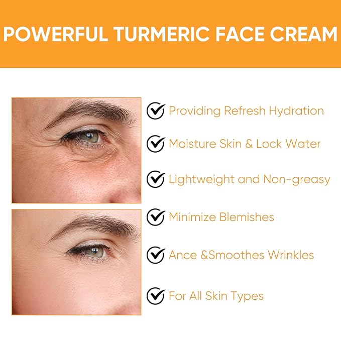 Moisturing Face Cream Skincare for Women,Day Night Turmeric Facial Cream for Face,Hydration Face Cream for All Skin Types (1.7 Oz)