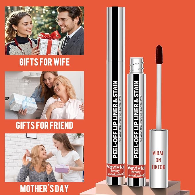 2pcs Lip Stain Peel Off - Lip Liner Stain Long Lasting Waterproof,2-in-1 Lip Liner with Tweezer Nude Matte,Non-Stick Cup,Highly Pigmented，Natural Finish,Stay On All Day,Perfect for Gift (Cocoa+Coffee)