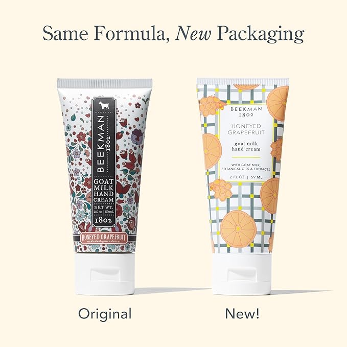 Beekman 1802 Pure Goat Milk Hand Cream, Honeyed Grapefruit - Scented - 2 oz - Moisturizing Lotion for Dry Skin - Anti-Aging Hydration - Good for Sensitive Skin - Cruelty Free - Packaging May Vary