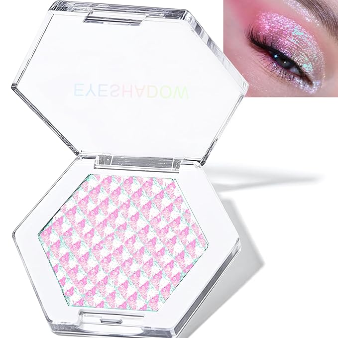 Pink Glitter Eyeshadow Palette, Multichrome Chameleon Cream to Powder Eye Shadow, Color Shifting Holographic Eyeshadow Shimmer Inner Corner Eye Brightener Highlighter Makeup