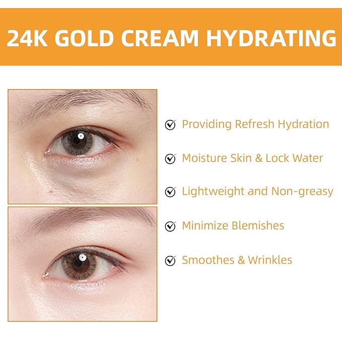 Moisturing Face Cream Skincare for Women,Day Night 24k Gold Facial Cream for Face，Hydration Face Cream for All Skin Types (1.7 Oz)