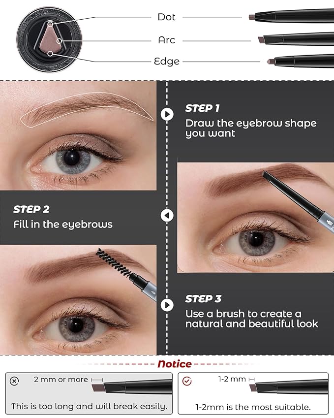 6Pcs Microblading Eyebrow Pencils Light Brown Waterproof Eye Brow Pencil w/Eye Brow Razor & Scissors Kit 0.5mm Ultra-Fine Tip Creates Hair-Like Strokes for Women Effortless Natural Brows