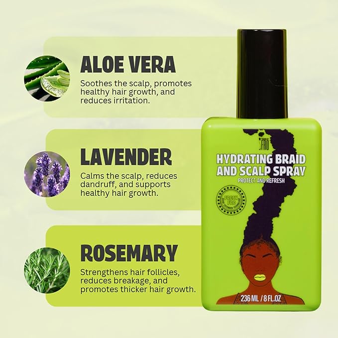 Pardon My Fro Braid & Scalp Hydrating Spray – Moisturizing Scalp Health Treatment for Dry, Itchy Scalp, Hair Hydration, Non-Oily Leave-In Spray for Women, Hyaluronic Acid Infused Hair Care Solution.