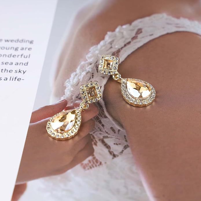 Vintage Crystal Teardrop Earrings Rhinestone Drop Earrings Sparkly Cz Teardrop Dangle Earrings Gold Square Gem Stud Earrings Jewelry for Women