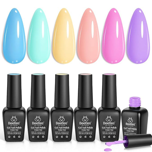 Beetles Pastel Gel Nail Polish Set, 6 Colors Unicorn Collection Blue Yellow Pink Gel Polish Soak off Uv Led Lamp Baby Blue Yellow Purple Decorations Nail Art Nail Gifts for Women