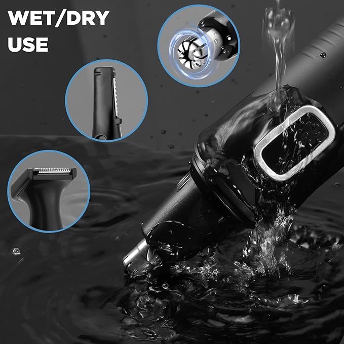 Nose Hair Trimmer for Men Rechargeable 3-IN-1 Versatile Professional Painless Trimmer for Nose, Ear, Beard, Facial, Pubic Hair - Wet or Dry Use, Dual Edge Blades