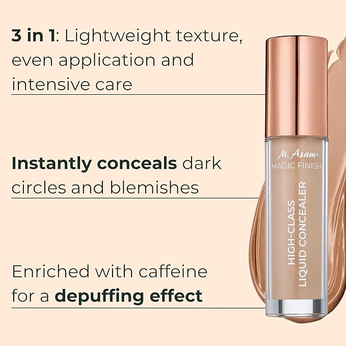 M. Asam MAGIC FINISH HIGHCLASS LIQUID CONCEALER Beige (0.13 fl oz) - 4-in-1 Concealer With Mimic-Lift complex & High Coverage For Dark Circles & Blemishes, Vegan Make Up With Illuminating Pigments