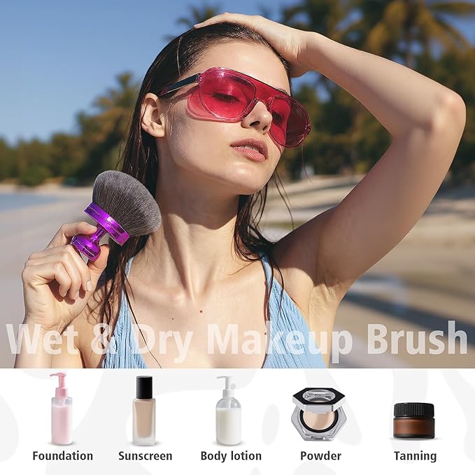 Self Tanner Brushes- Extra Large Blend & Blur Body Kabuki Brush & Back Sunscreen Applicator with Handle, 2 Pcs, Body Makeup Brushes for Legs, Face, Foundation, Tanning, Back Lotion Applicator (Purple)