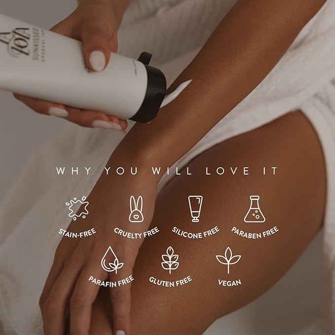 LALOLA Sunkissed Hydrating Self Tanning Lotion, Gluten Free, Vegan + Cruelty Free Self Tanner, Luxurious Sunless Tanner with Antioxidants, natural, organic, non toxic, Best