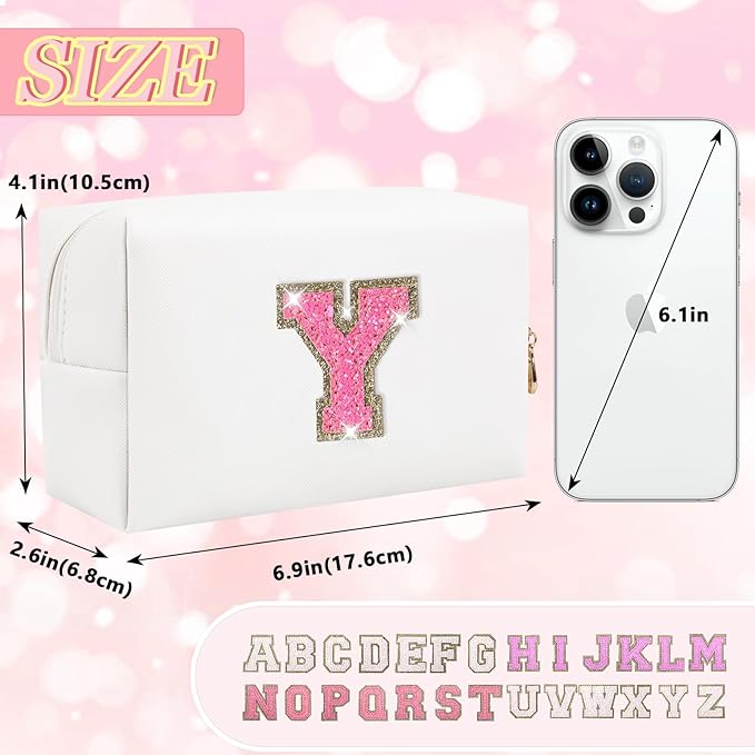 Initial letter patch makeup bag,