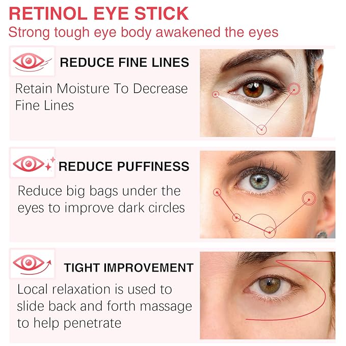 Retinol Eye Stick,Collagen Retinol Eye Cream for Dark Circles and Puffiness, Under Eye Cream Anti Aging, Eye Brightener Stick for Wrinkles Eye Balm Reduces Fine Lines(#1-Retinol Eye Stick)