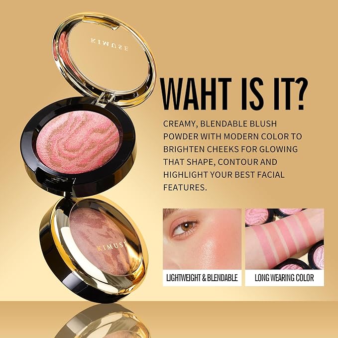 KIMUSE Baked Blush, Lighting Glow Marbleized Blush Powder Blush, Contour & Highlight Face for a Creamy Lightweight Natural Finish