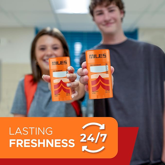 Miles Kids Deodorant for Boys and Girls - Aluminum Free Deodorant for Kids and Teens, Natural, Hypoallergenic, Made in USA - Rugged Scent, 1-Pack