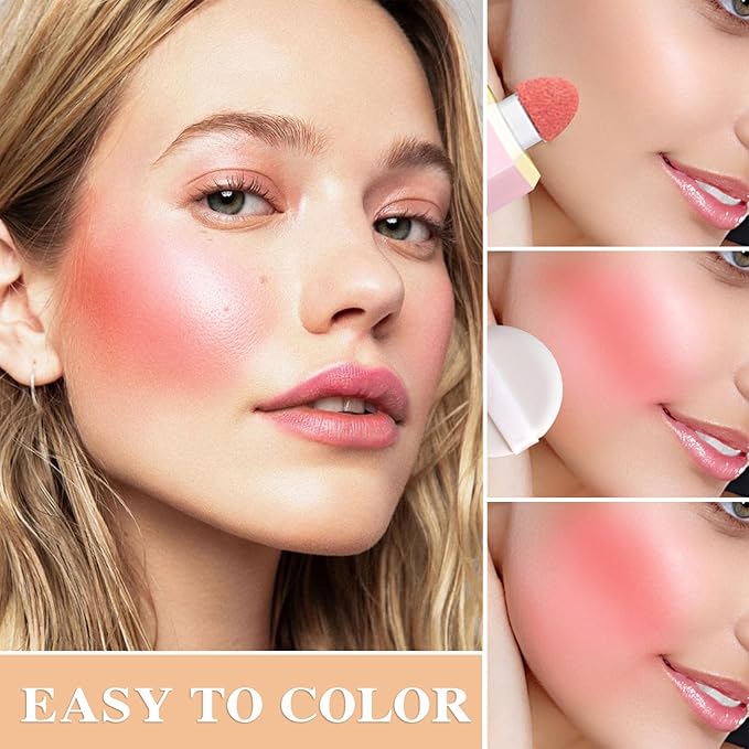 Cream Blush Stick with Brush,Waterproof Multi Cream Blush Skin C6