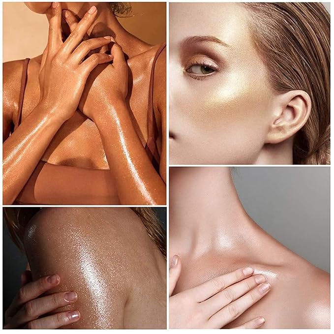 Shimmer Body Luminizer 5 Color Waterproof Smooth Face Body Glow Illuminator Non-sticky Liquid Body Highlight Illuminator for Face & Body & Leg (80 ML, 03 Bronze Gold)