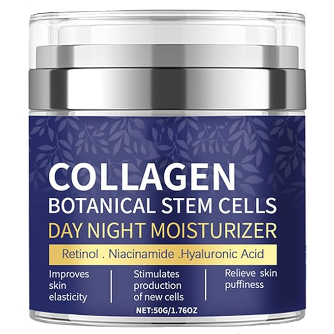 Collagen Face Moisturizer with Airless Pump - Collagen Botanical Stem Cells Cream for Skin with Retinol, Niacinamide, Hyaluronic Acid - Anti-Aging Day & Night Cream, 1.8 OZ