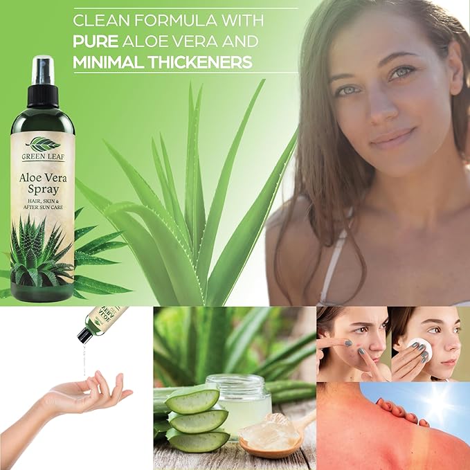 Aloe Vera Spray for Hair | Travel Size | Skin & Face Moisturizer |Fast Absorption| After Sun Care, Sunburn Relief & |3.3oz| Cold pressed - Aloevera Body Spray | Pure Aloe Vera Skin Care by Green Leaf