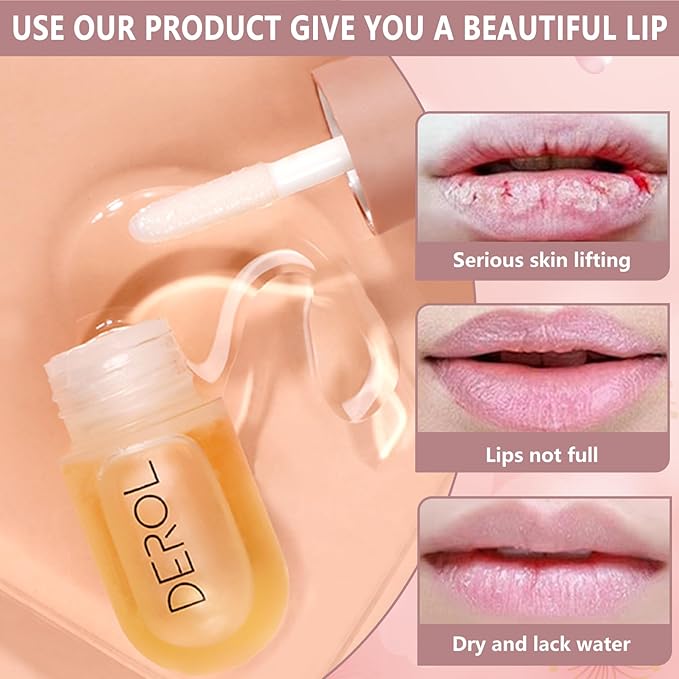 DEROL 2Pcs Natural Lip Plumper, Plant Extracts Plumping Lip Serum, Lip Enhancer Including Day and Night Lip Plumping Balm, Lip Care Serum for Fuller & Hydrated Sexy Lip (5.5MLX2)