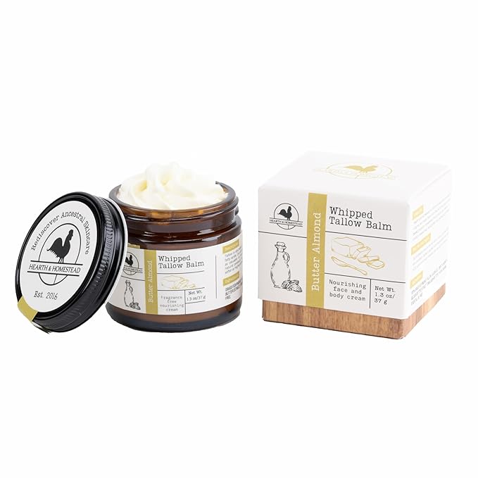 Handmade Whipped Tallow Balm (Butter Almond): Fragrance-Free, No Essential Oils - 1.3 oz