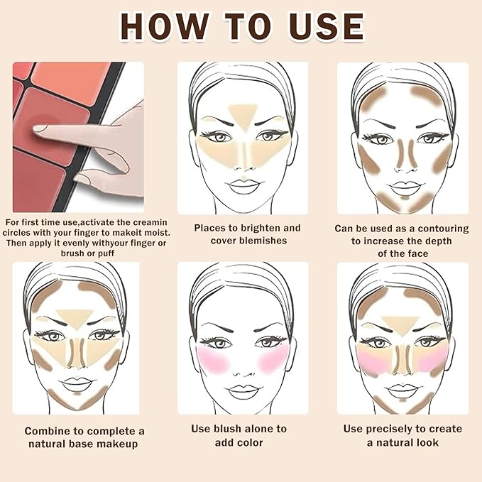 12 Colors Cream Blush Palette Cream Concealer Foundation Palette,Natural Matte Face Makeup Palette with Brush