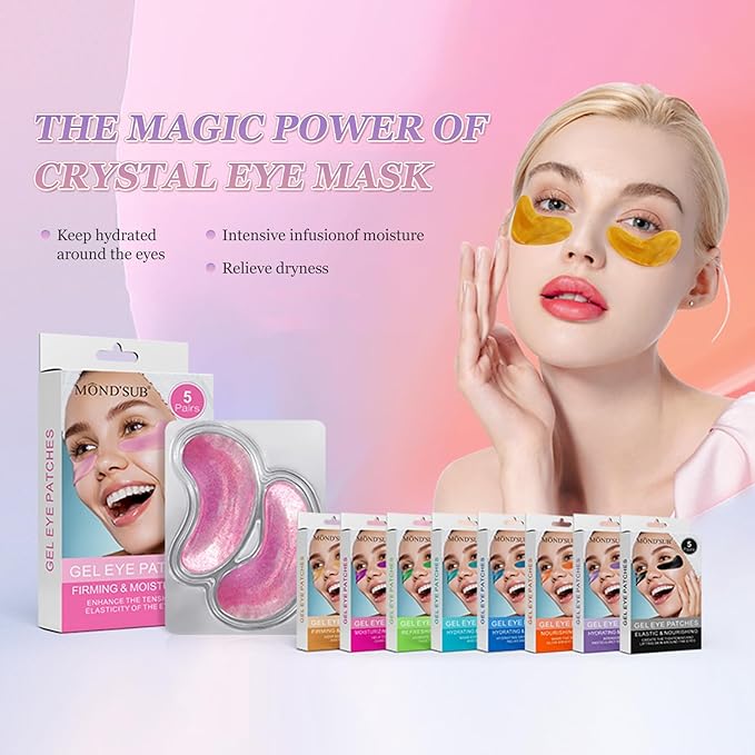 MOND'SUB Premium Under Eye Patches, Gel Eye Patches Hydrating & Refresh for Puffy Eyes, Under Eye Bags & Dark Circles, Natural Collagen Eye Gels Pads, Crystal Anti-Aging Eye Mask (45)