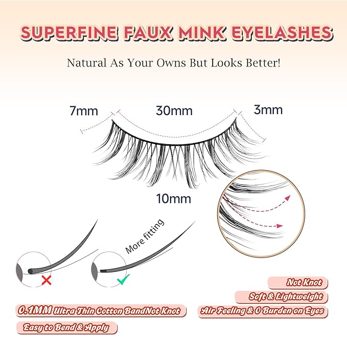 Manga Lashes Natural False Eyelashes 10MM Short Anime Lashes Thin Band Korean Lashes 3D Volume Strip Lashes Wispy Manhua Eyelashes 7 Pair Asian Lashes Siligli