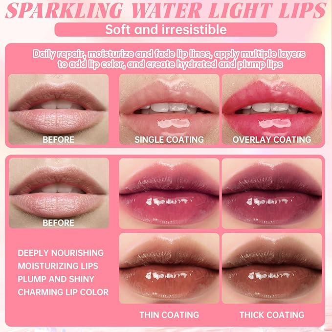 3 Colors Lip Glow Oil Set, Big Brush Glow