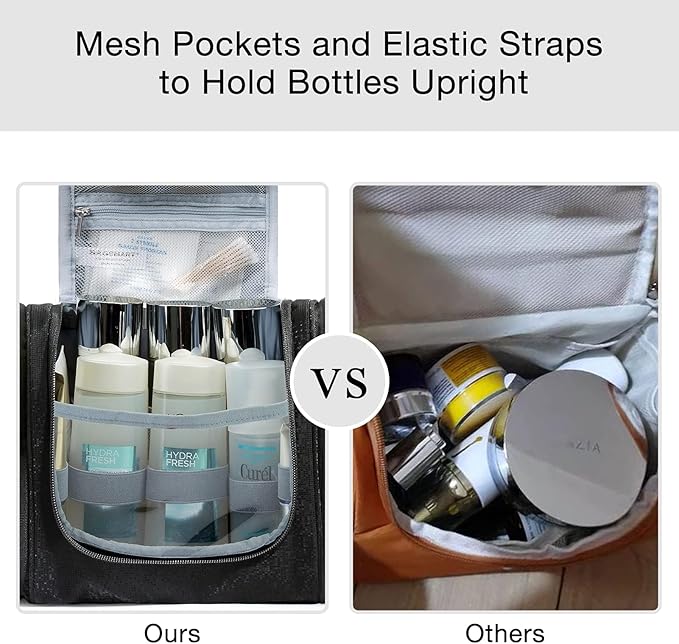 BAGSMART Extra Large Toiletry Bag Hanging Toiletry Bag for Travel, Water-resistant Cosmetic Makeup Travel Bag, Capacity Travel Bag Organizer for Full-size Toiletries, Black-Large