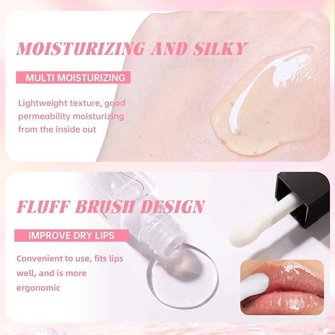 3 Colors Lip Glow Oil Set, Big Brush Glow