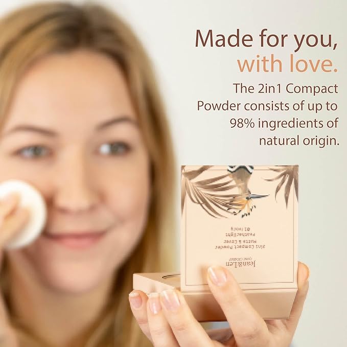 Pure 2in1 Compact Powder Feather Light 01 Ivory by Jean&Len, for a flawless transition and natural look, lasts 24 hours, with organic ingredients, vegan