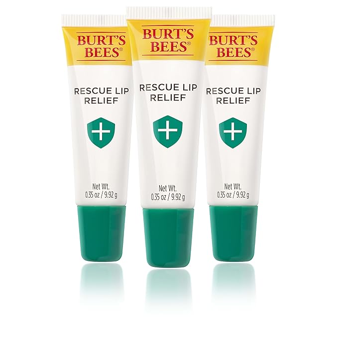 Burt's Bees Rescue Lip Relief Lip Balm, With Shea Butter and Echinacea, Tint-Free, Natural Origin Lip Care, 3 Tubes, 0.35 oz.
